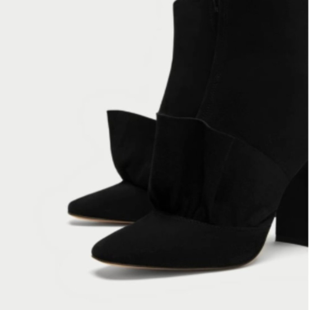 ZARA Black Suede Ruffle Booties - Picture 4 of 11